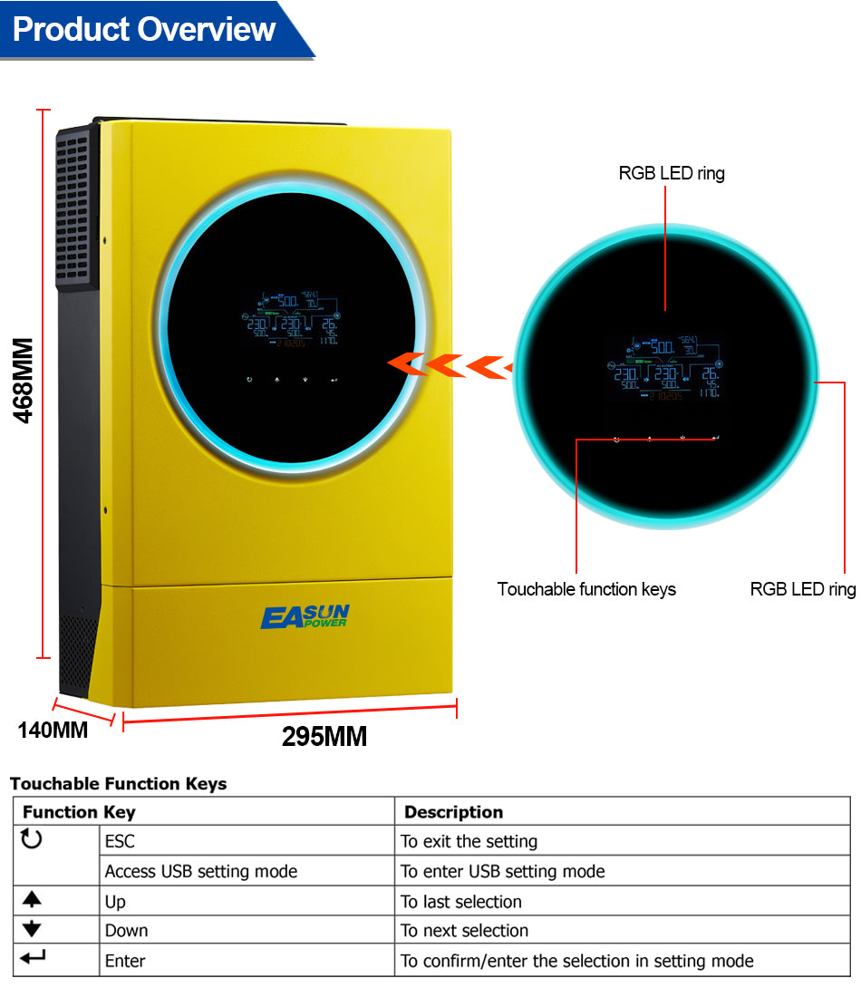 Inversor híbrido EasunPower 5,6 kW | MPPT 120 A | Salida en paralelo | Wi-Fi integrado