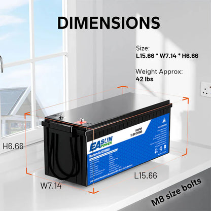 Batería LiFePO4 12V 200Ah Easunpower, Ciclo Profundo, Grado A